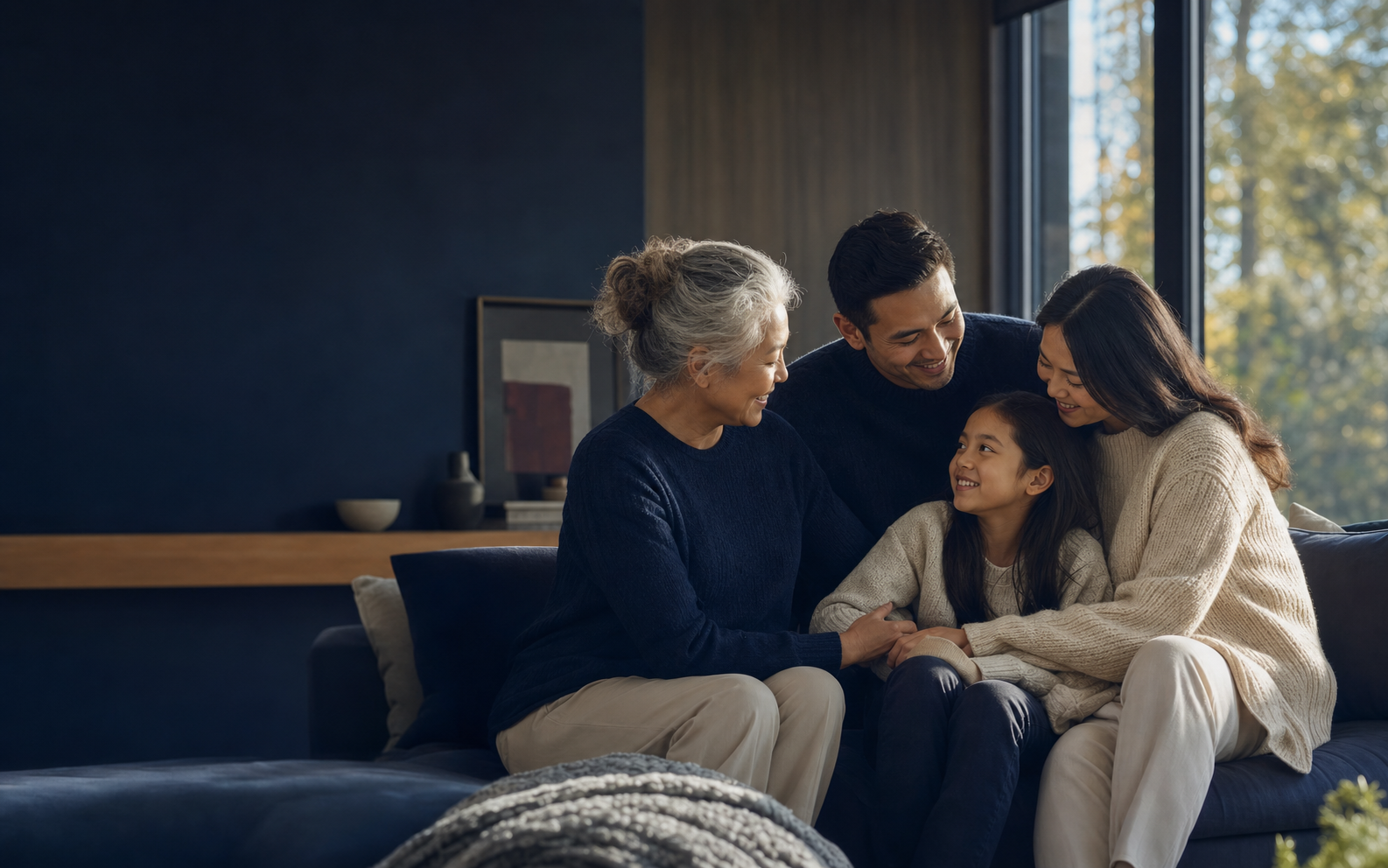 A family sharing a calm moment at home